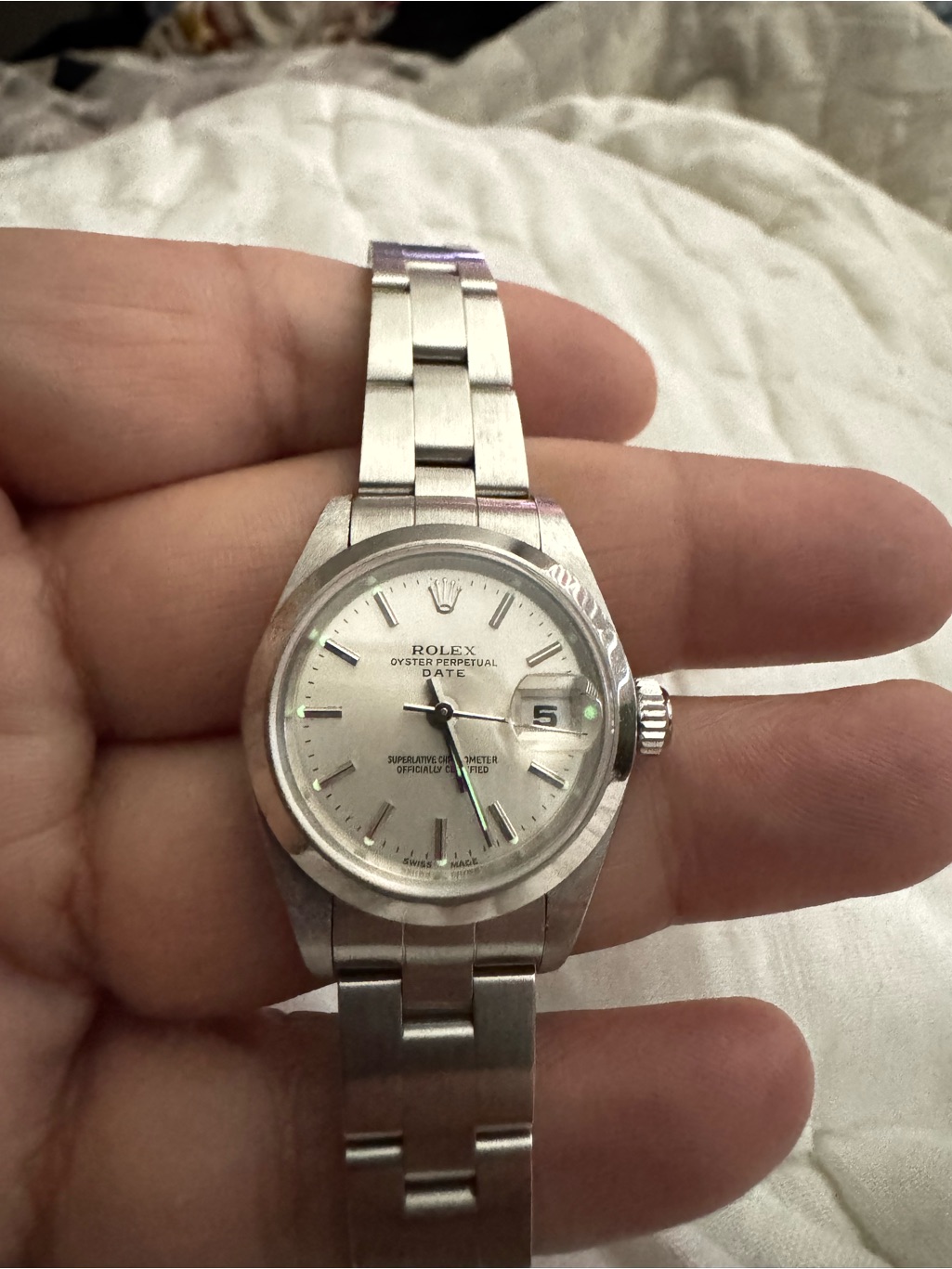 Rolex Silver Dial Stainless Steel Oyster Perpetual Date
